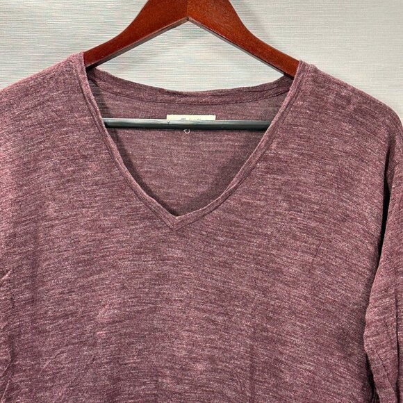 Madewell Top Women XS Maroon Long Sleeve V Neck Tee Hi Low Hem Pullover Shirt - Picture 2 of 5